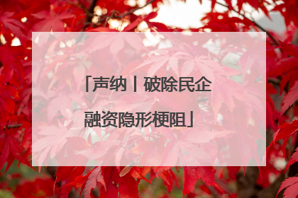 声纳丨破除民企融资隐形梗阻