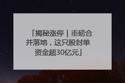 揭秘涨停｜重磅合并落地，这只股封单资金超30亿元