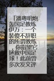 潘粤明炮轰国足教练伊万：一个装傻不辞职的所谓教练，你指望它拯救中国足球！此前曾多次发文评价国足